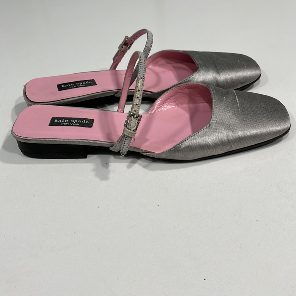 Kate Spade Soft Gray Dupioni Silk Square Toe Strap Low Heel - Picture 7 of 14